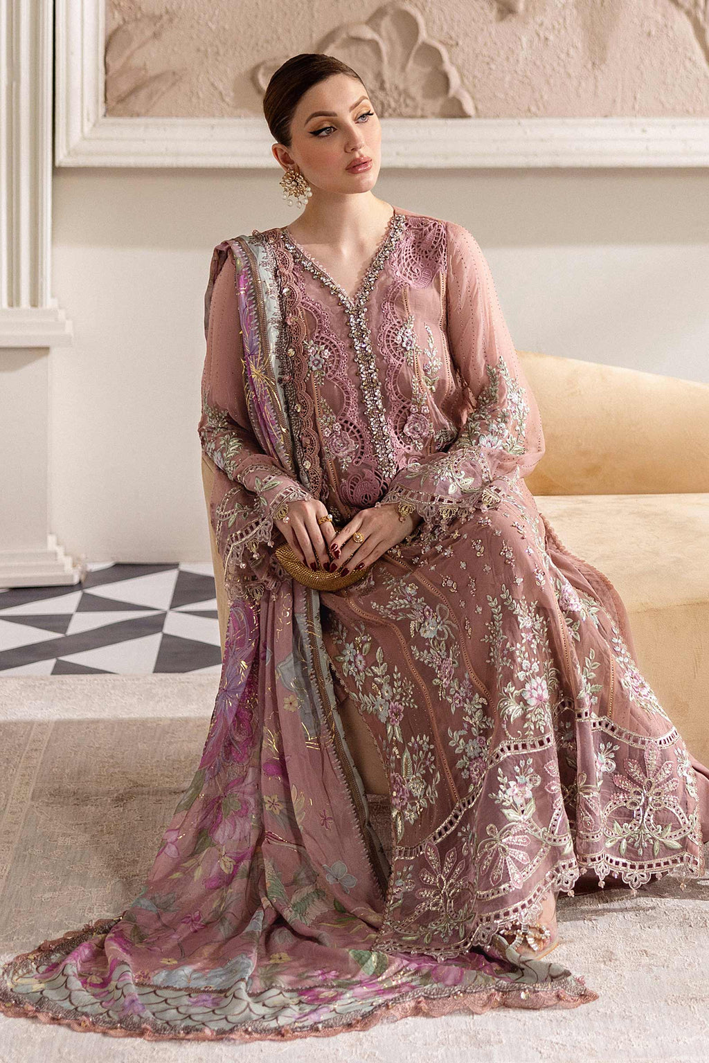 3 Piece Unstitched Embroidered Chiffon Suit | MPC-25-105